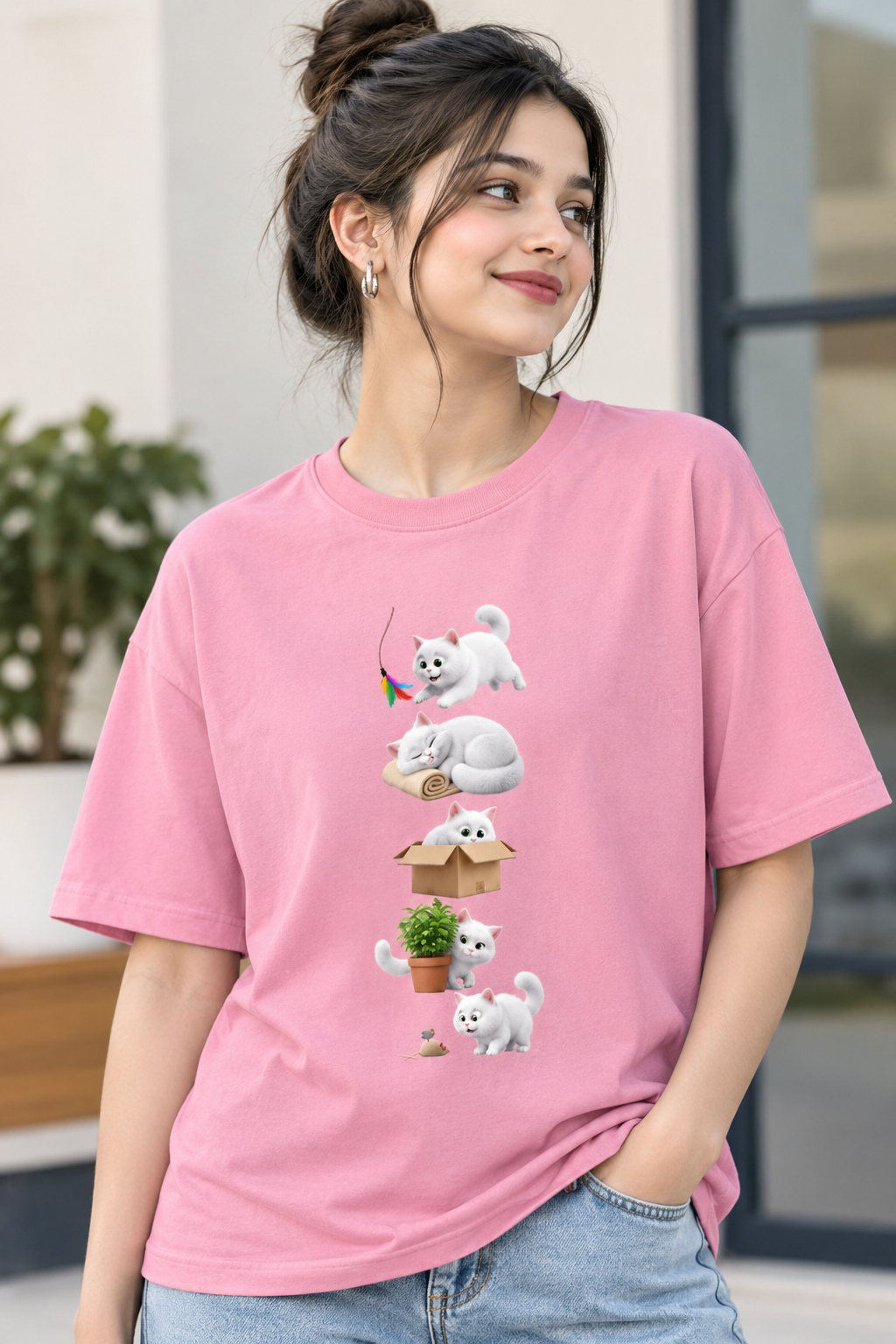 Cute Kittens Oversized Pink T-Shirt for Women 🐱💗