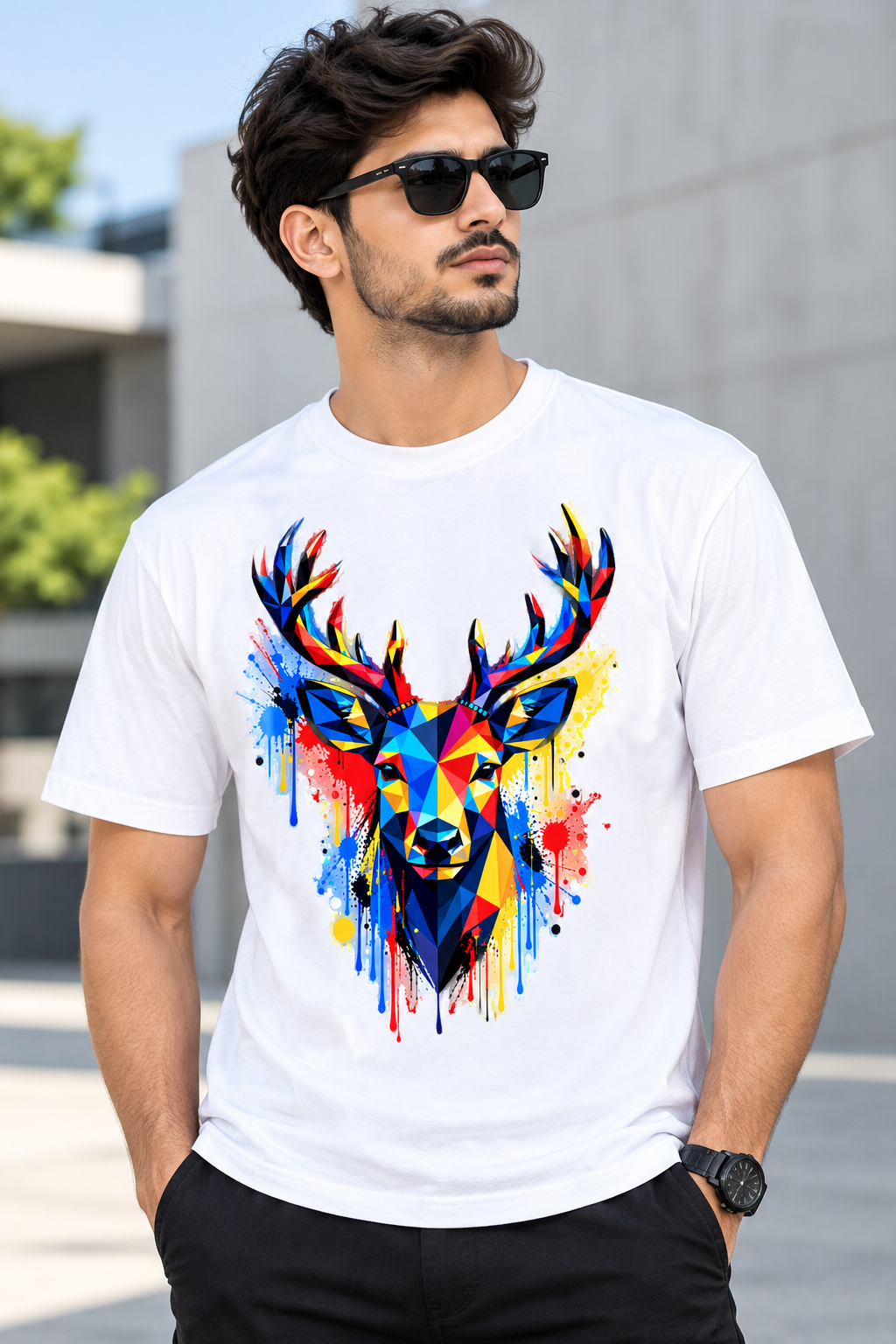 Multicolor Abstract Deer Art T-Shirt 🦌🎨